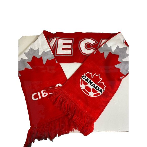 Canada Knit Scarf Muffler Team Hockey Fan Reversible CIBC Sponsor Fringe - Picture 1 of 10